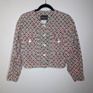 Esprit Vintage Floral Pattern Cotton Cropped Jacket sz M